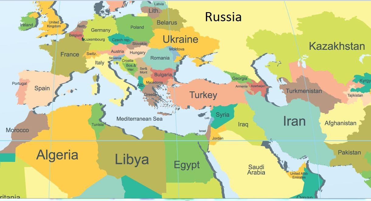 bliski istok karta Bliski Istok i Rusija   karta Rusiji i na Bliskom Istoku (Istočna  bliski istok karta